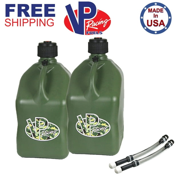VP Racing 2 Pack Camo 5 Gallon Square Fuel Jug Gas Can Deluxe Fill Hose